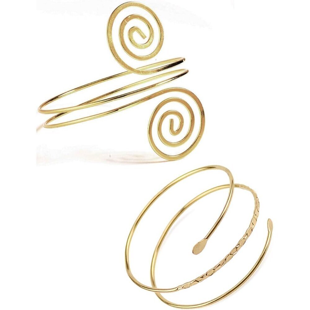 2Pcs Minimalist Metal Upper Arm Cuff Bracelets Adjustable for Women